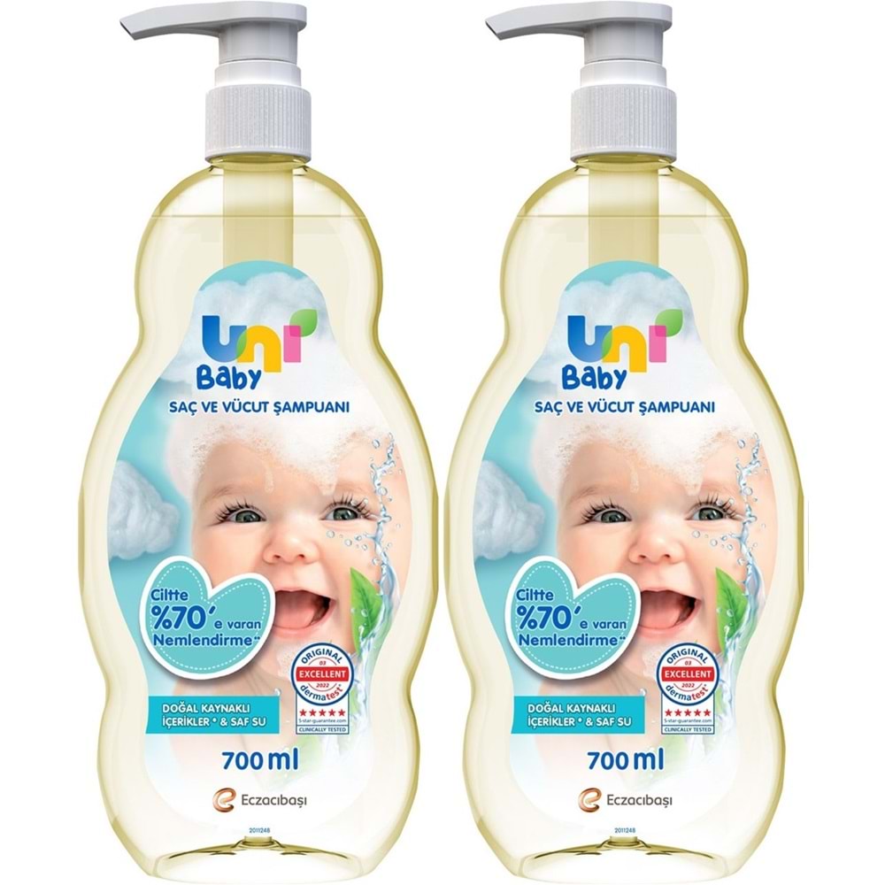 Uni Baby Bebek Saç ve Vücut Şampuanı 700ML Klasik (Pompalı) (2 Li Set)