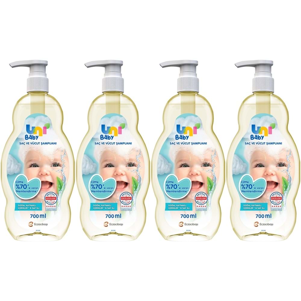 Uni Baby Bebek Saç ve Vücut Şampuanı 700ML Klasik (Pompalı) (4 Lü Set)