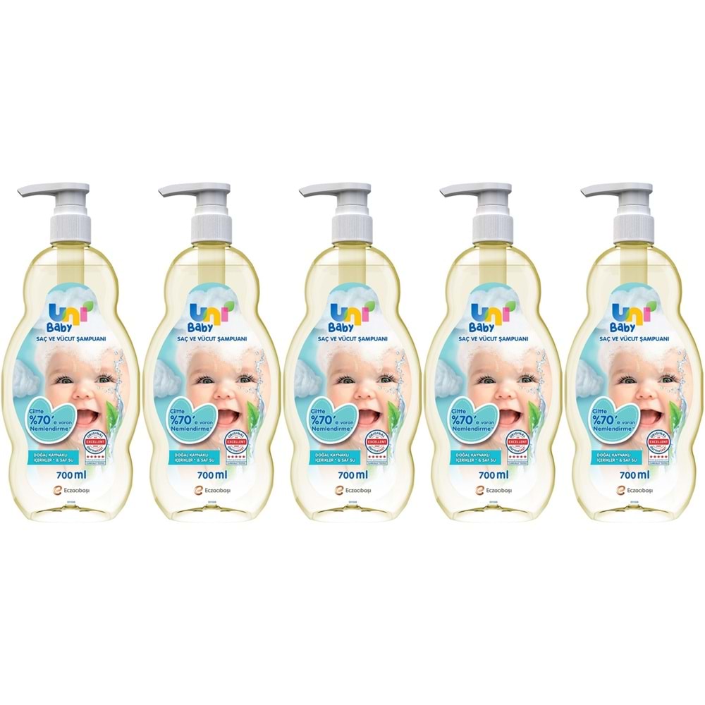 Uni Baby Bebek Saç ve Vücut Şampuanı 700ML Klasik (Pompalı) (5 Li Set)