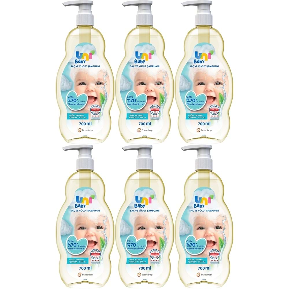 Uni Baby Bebek Saç ve Vücut Şampuanı 700ML Klasik (Pompalı) (6 Lı Set)