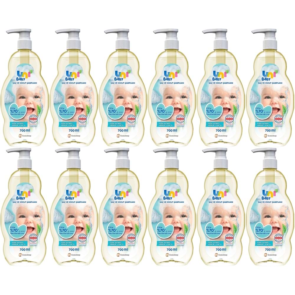 Uni Baby Bebek Saç ve Vücut Şampuanı 700ML Klasik (Pompalı) (12 Li Set)