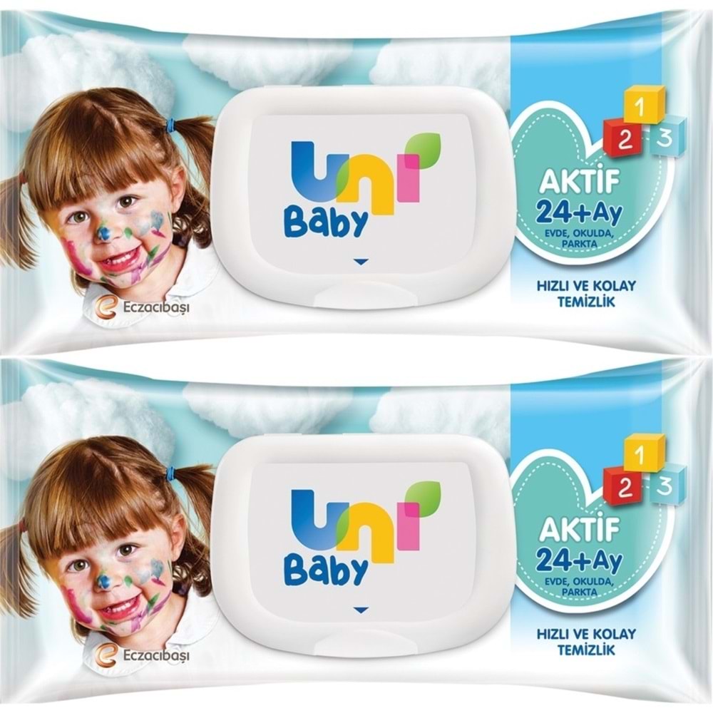 Uni Baby Islak Havlu Mendil 72 Yaprak Aktif (2 Li Set) 144 Yaprak Plastik Kapaklı