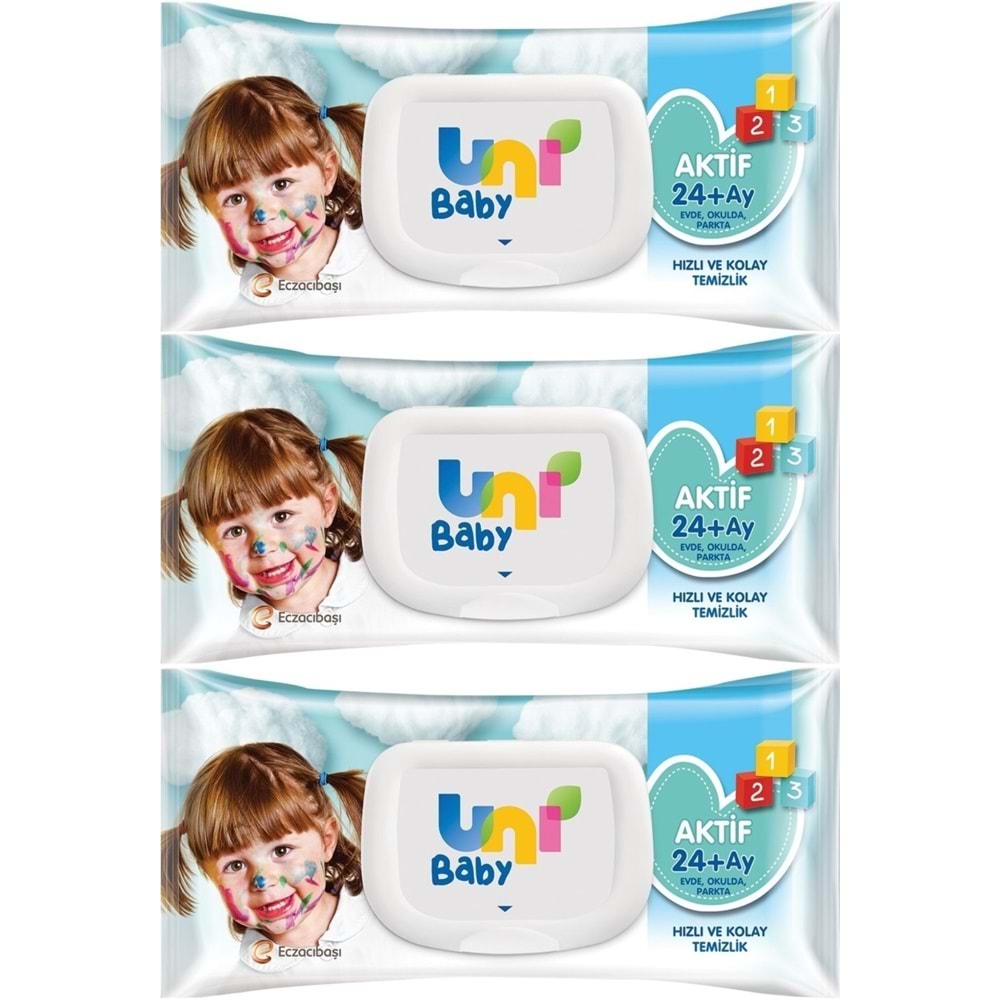 Uni Baby Islak Havlu Mendil 72 Yaprak Aktif (3 Lü Set) 216 Yaprak Plastik Kapaklı