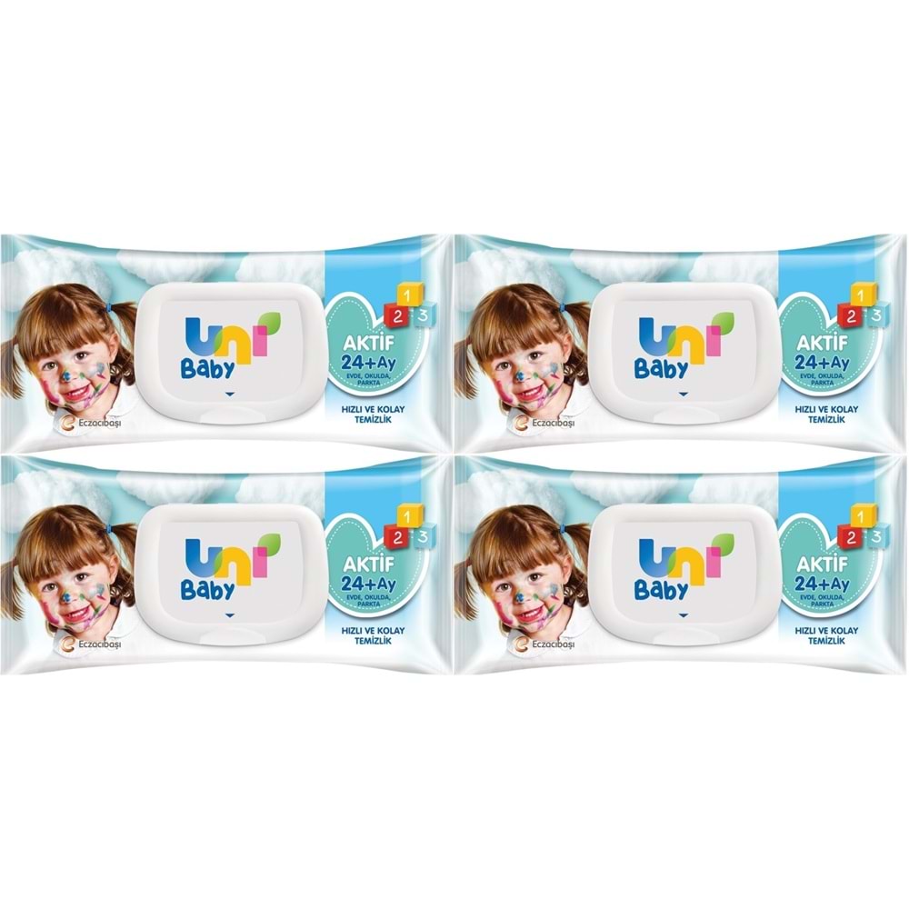 Uni Baby Islak Havlu Mendil 72 Yaprak Aktif (4 Lü Set) 288 Yaprak Plastik Kapaklı