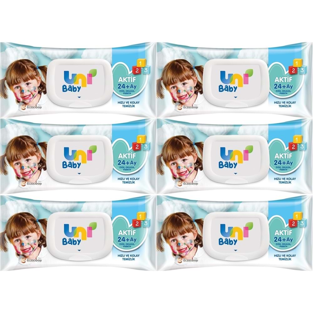 Uni Baby Islak Havlu Mendil 72 Yaprak Aktif (6 Lı Set) 432 Yaprak Plastik Kapaklı