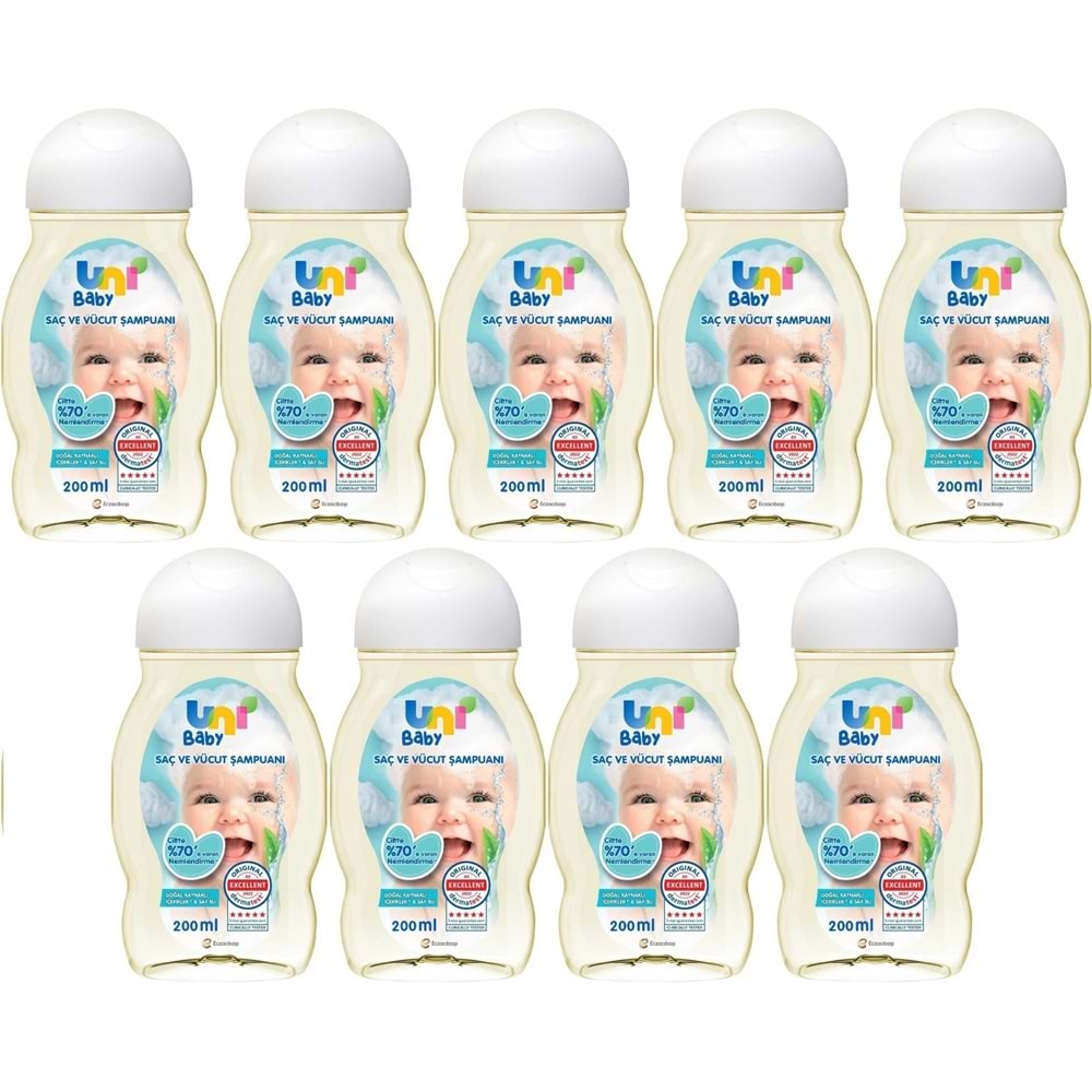 Uni Baby Bebek Saç ve Vücut Şampuanı 200ML Klasik (9 Lu Set)