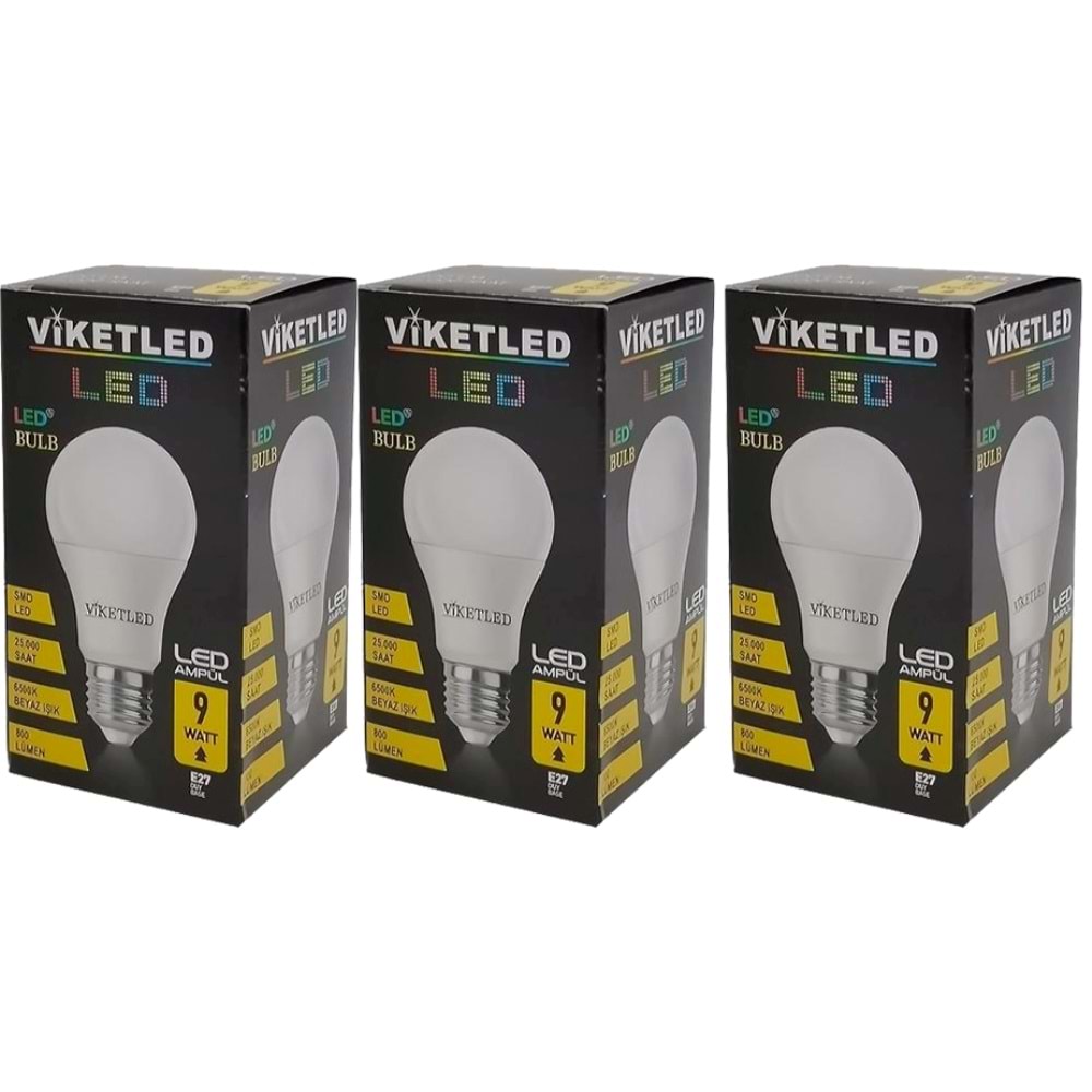 Viketled Led Ampül Beyaz-White 9W (3 Lü Set)