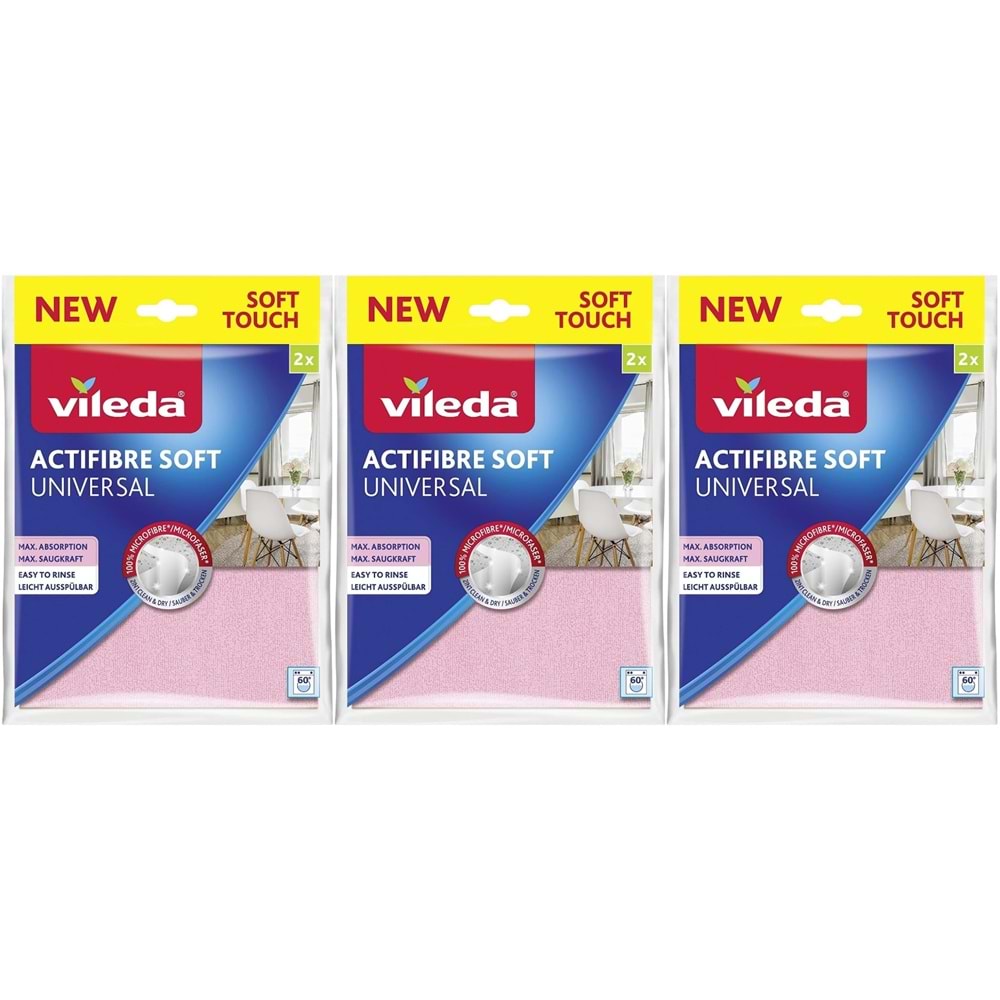Vileda Actifibre Soft Universal New Soft Touch (Paket içi 2 Li) (3 Lü Set)