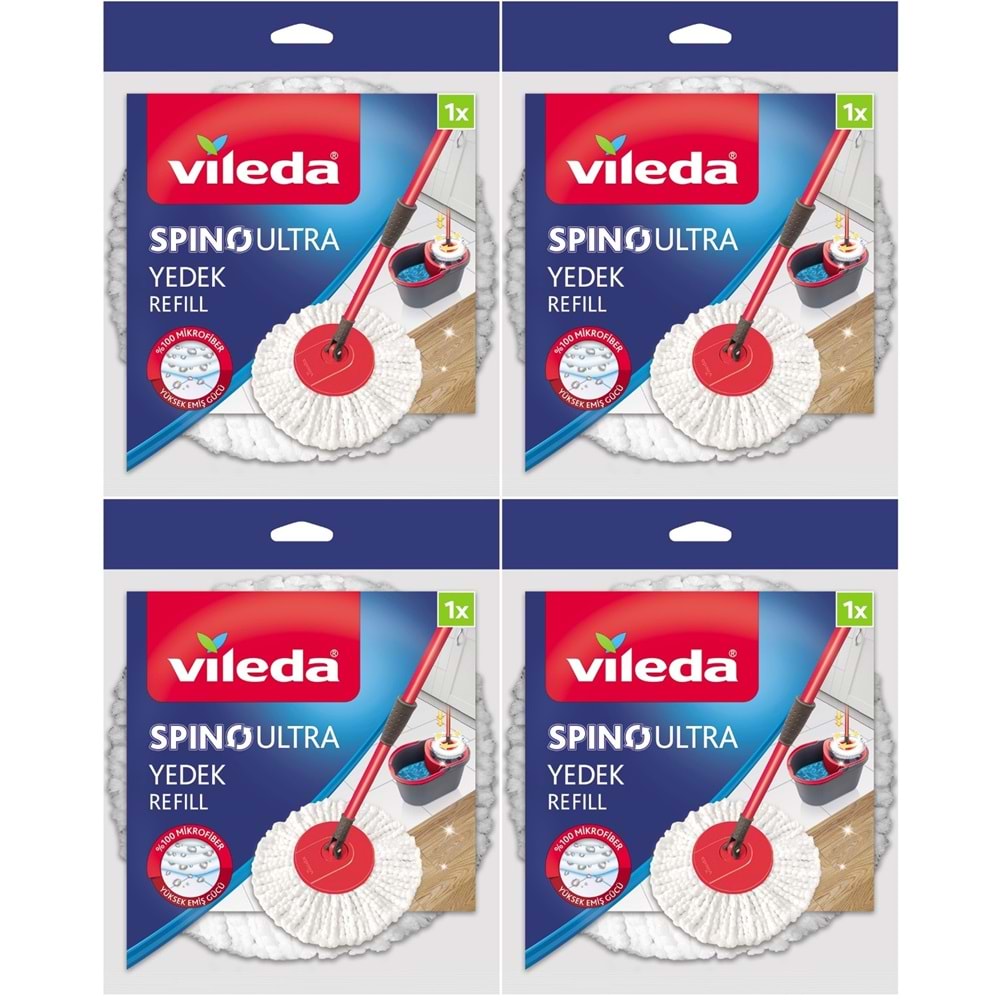 Vileda Spino Ultra Yedek Mop Paspas Ucu (%100 Mikrofiber) (4 Lü Set)