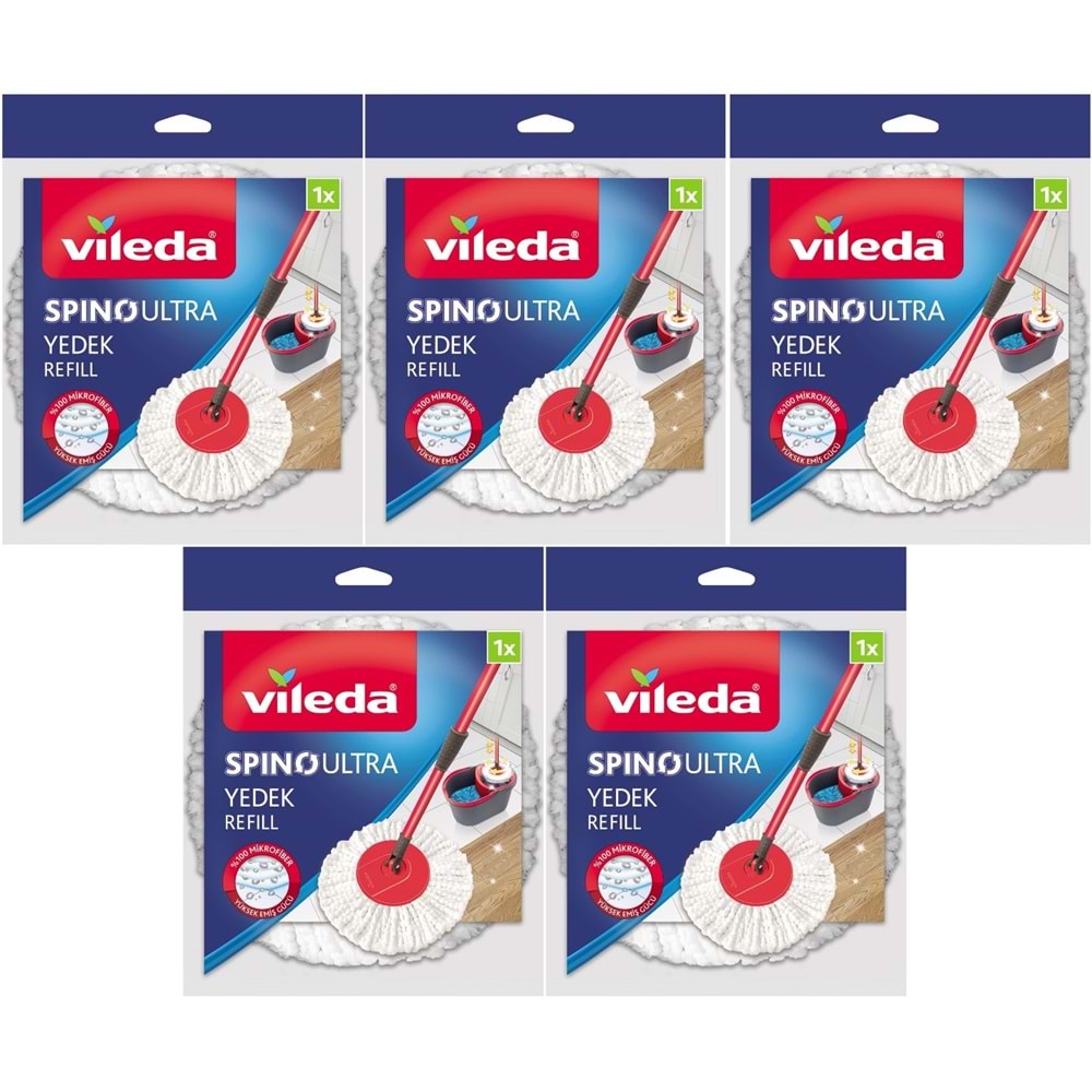Vileda Spino Ultra Yedek Mop Paspas Ucu (%100 Mikrofiber) (5 Li Set)