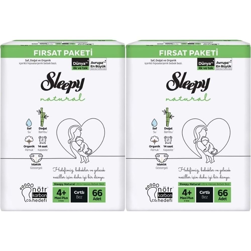 Sleepy Bebek Bezi Naturel Beden:4+ (9-16KG) Maxi Plus 132 Adet Ekonomik Fırsat Pk