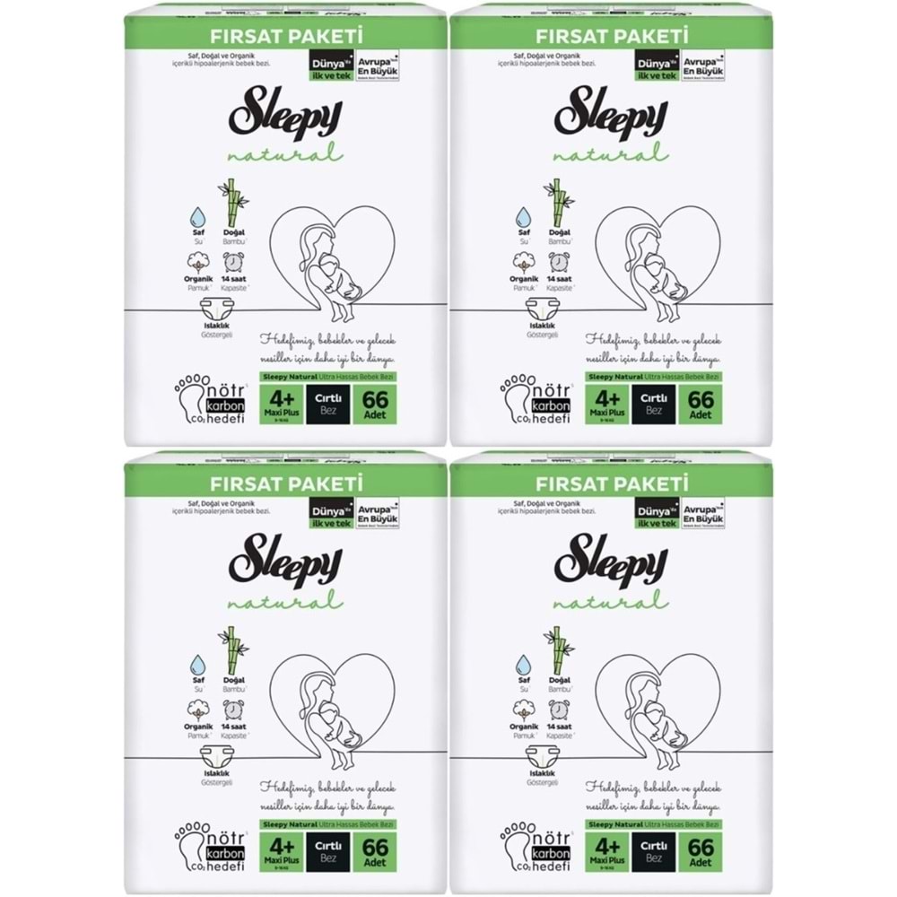 Sleepy Bebek Bezi Naturel Beden:4+ (9-16KG) Maxi Plus 264 Adet Avantaj Fırsat Pk