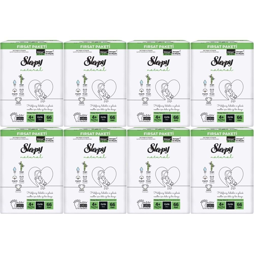 Sleepy Bebek Bezi Naturel Beden:4+ (9-16KG) Maxi Plus 528 Adet Dev Ekonomik Fırsat Pk