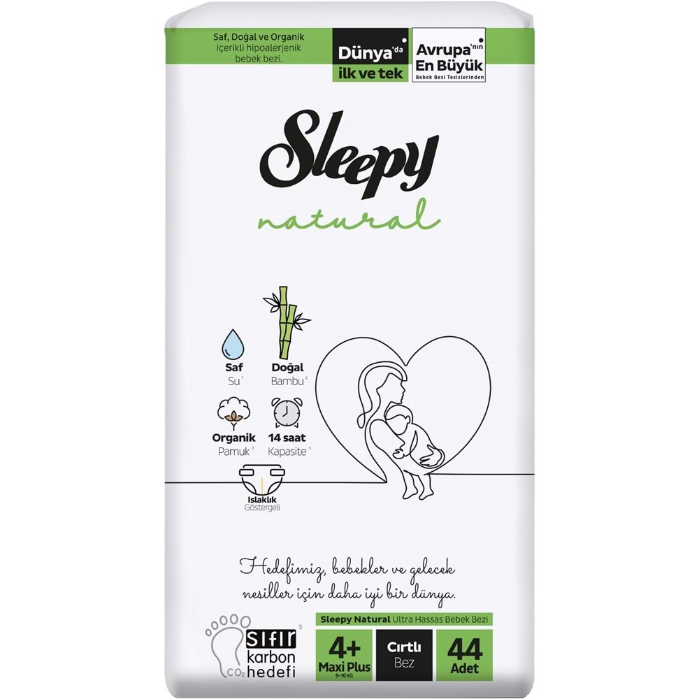 Sleepy Bebek Bezi Natural 4+ Beden (9-16 KG) Maxi Plus 88 Adet Ekonomik Fırsat Pk
