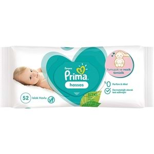 Prima Islak Havlu Mendil Hassas - Sensitive Ciltler İçin Bitki Bazlı Kokusuz 52 Yaprak Tekli Pk