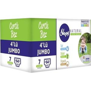 Sleepy Bebek Bezi Natural Beden:7 (20-30Kg) XX Large 64 Adet 4 Lü Jumbo Pk Serisi