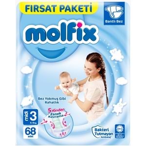 Molfix Bebek Bezi Beden:3 (4-9Kg) Midi 68 Adet Fırsat Pk