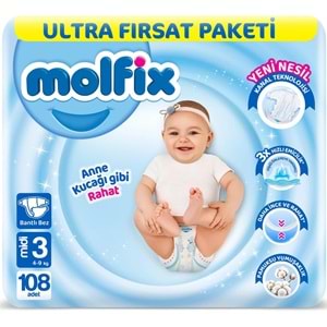 Molfix Bebek Bezi Beden:3 (4-9KG) Midi 108 Adet Ultra Fırsat Pk