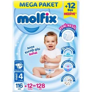 Molfix Bebek Bezi Beden:4 (7-14KG) Maxi 128 Adet Mega Pk