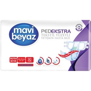 Mavi Beyaz Ped Ekstra Tekstil Yüzeyli Bel Bantlı Yetişkin Bezi XL -Extra Large -Ekstra Büyük 30 Adet