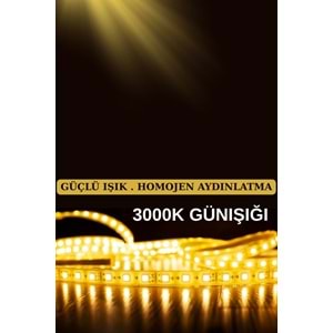 Mandaş 3 Metre Günışığı Şerit Led 3000K Mutfak Tezgah Üstü Dolap Altı İçin 12V Tam Set