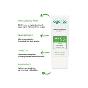 Agarta Leke Karşıtı Aydınlatıcı Spf+50 Faktör Yüz Güneş Kremi 50 ML