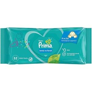 Prima Islak Havlu Mendil Temiz ve Ferah/Fresh Clean 52 Yaprak (Bitki Bazlı) Tekli Pk