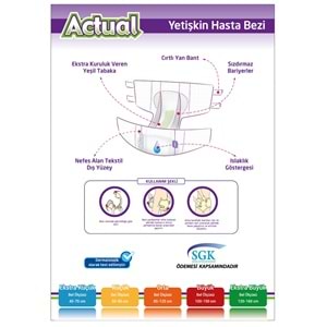 Actual Yetişkin Hasta Bezi Bel Bantlı L - Large - Büyük 180 Adet (6PK*30)