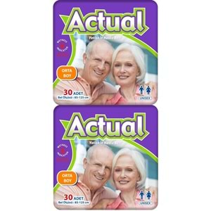 Actual Yetişkin Hasta Bezi Bel Bantlı M - Medium - Orta 60 Adet (2PK*30)