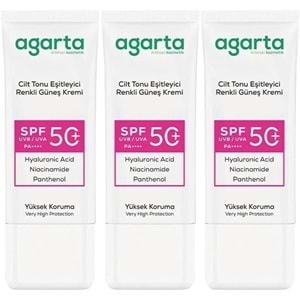 Agarta Cilt Tonu Eşitleyici Renkli Kapatıcı Etkili Spf+50 Faktör Güneş Kremi 50 ML (3 Lü Set)