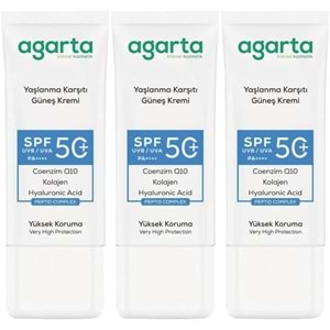 Agarta Yaşlanma Karşıtı Collagen Destekli Spf+50 Faktör Yüz Güneş Kremi 50 ML (3 Lü Set)