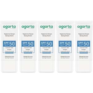 Agarta Yaşlanma Karşıtı Collagen Destekli Spf+50 Faktör Yüz Güneş Kremi 50 ML (5 Li Set)
