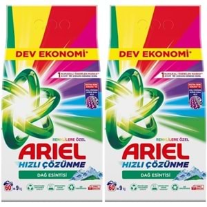 Ariel Matik Toz Çamaşır Deterjanı 18KG Renklilere Özel/Dağ Esintisi (2PK*9KG) (120 Yıkama)