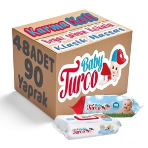 Baby Turco Islak Havlu Mendil 90 Yaprak Karma 48 Li Set (Klasik-Beyaz Sabun) Plastik Kapaklı