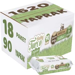 Baby Turco Islak Havlu Mendil Yenidoğan 90 Yaprak Doğadan 18 Li Set 1620 Yaprak Plastik Kapaklı