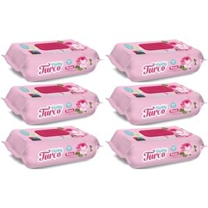Baby Turco Islak Havlu Mendil 90 Yaprak Gül/Rose 6 Lı Set 540 Yaprak Plastik Kapaklı