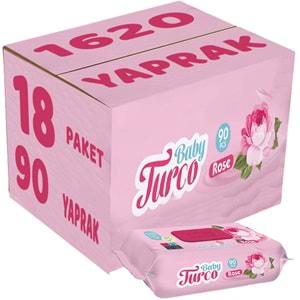 Baby Turco Islak Havlu Mendil 90 Yaprak Gül/Rose 18 Li Set 1620 Yaprak Plastik Kapaklı