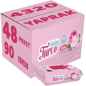 Baby Turco Islak Havlu Mendil 90 Yaprak Gül/Rose 48 Li Set 4320 Yaprak Plastik Kapaklı