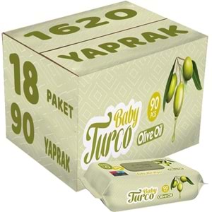 Baby Turco Islak Havlu Mendil 90 Yaprak Zeytinyağlı 18 Li Set 1620 Yaprak Plastik Kapaklı