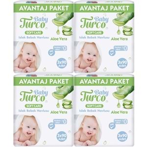 Baby Turco Islak Havlu Mendil Soft Care Aloe Vera 90 Yaprak (12 Li Set) (4PK*3) 1080 Yaprak