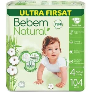 Bebem Bebek Bezi Natural Beden:4 (7-14KG) Maxi 208 Adet Ekonomik Ultra Fırsat Pk