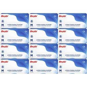 Beybi Lateks Pudralı Muayene Eldiveni M - Medium - Orta 1200 Lü Set