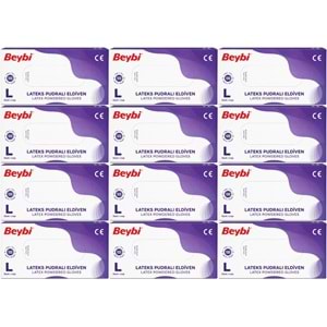 Beybi Lateks Pudralı Muayene Eldiveni L - Large - Büyük 1200 Lü Set