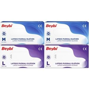 Beybi Lateks Pudralı Muayene Eldiveni M - Medium - Orta / L - Large - Büyük Karma 400 Lü Set