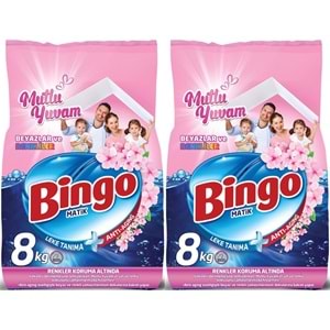 Bingo Matik Toz Çamaşır Deterjanı 16KG Beyazlar ve Renkliler 106 Yıkama (Mutlu Yuvam)