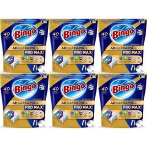 Bingo Akıllı Kapsül Pro Max Bulaşık Makinesi Deterjanı Tableti 240 Adet Limon Kokulu (6PK*40)