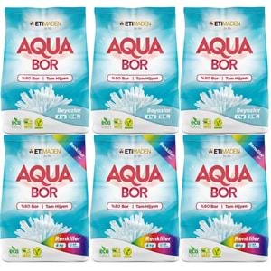 Boron AquaBor Matik Toz Çamaşır Deterjanı 36KG Beyazlar+Renkliler 240 Yıkama (6PK*6KG)