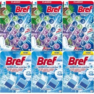 Bref Power Aktiv Klozet Bloğu Çam ve Lavanta Kokulu - Koku Giderici Jel Küpü (Karma 6 Lı Set)