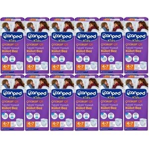 Canped Kids Çoçuklar İçin Külot Bez Tekstil Yüzeyli Yaş:4-7 (17-30Kg) 96 Adet (12Pk*9)