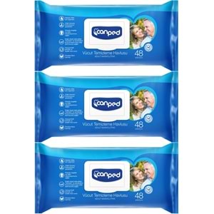 Canped Hasta Vücut Perine Temizleme Islak Mendil Havlu 48 Yaprak XL (3 Lü Set) Plastik Kapaklı